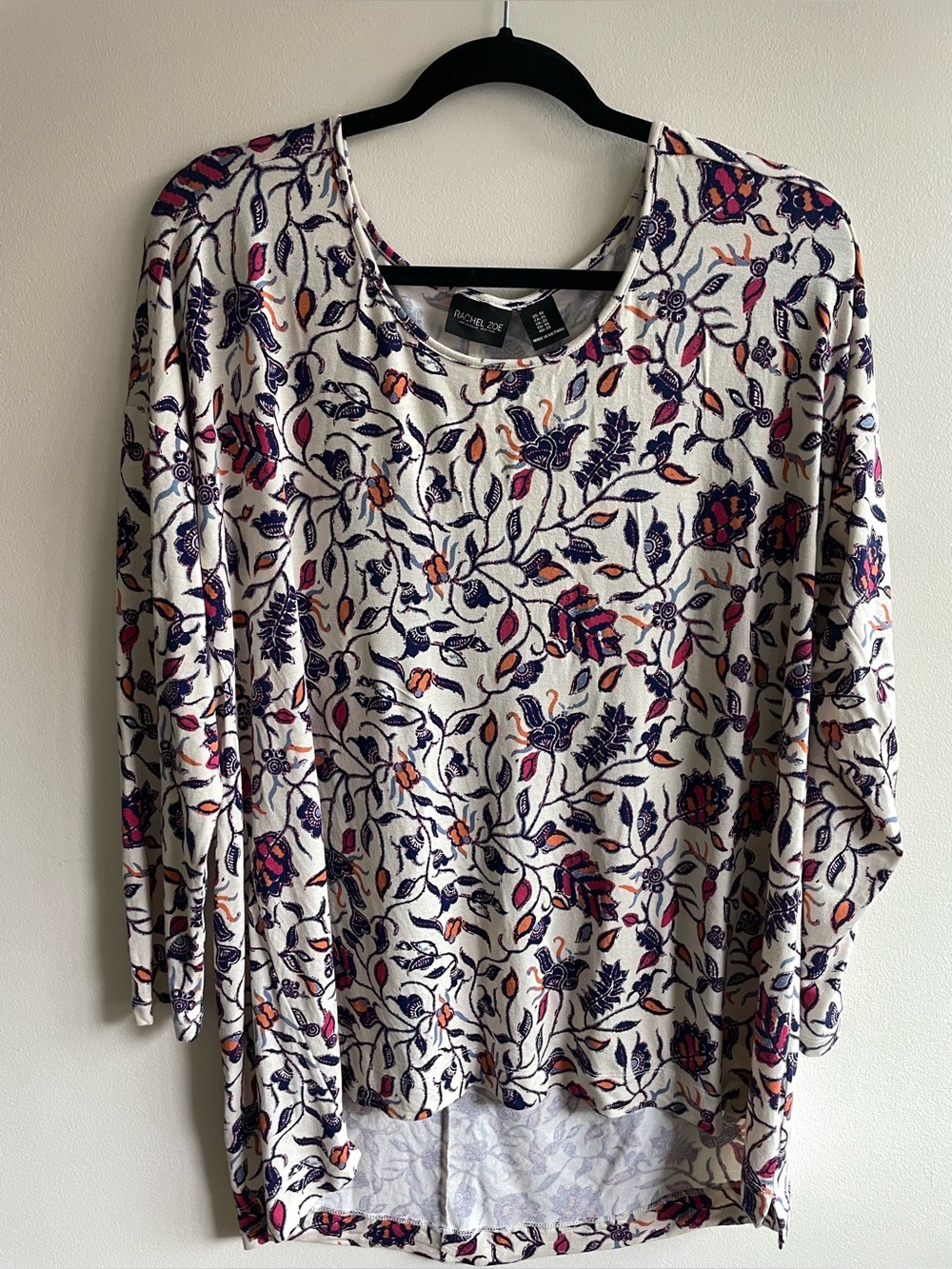 Rachel Zoe Floral Print Rayon Blend Long Sleeve Top 1X Soft Stretch Boho
